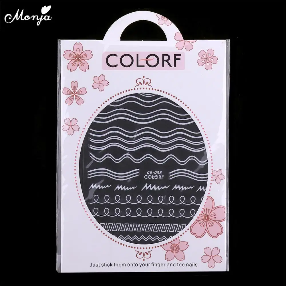 Monja металлические самоклеющиеся Цветные Волнистые полосы для дизайна ногтей