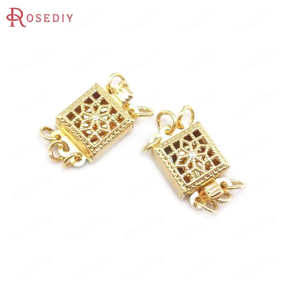 6 комплектов латунных квадратных ожерелий с застежкой шириной 7 мм 24 к золотого