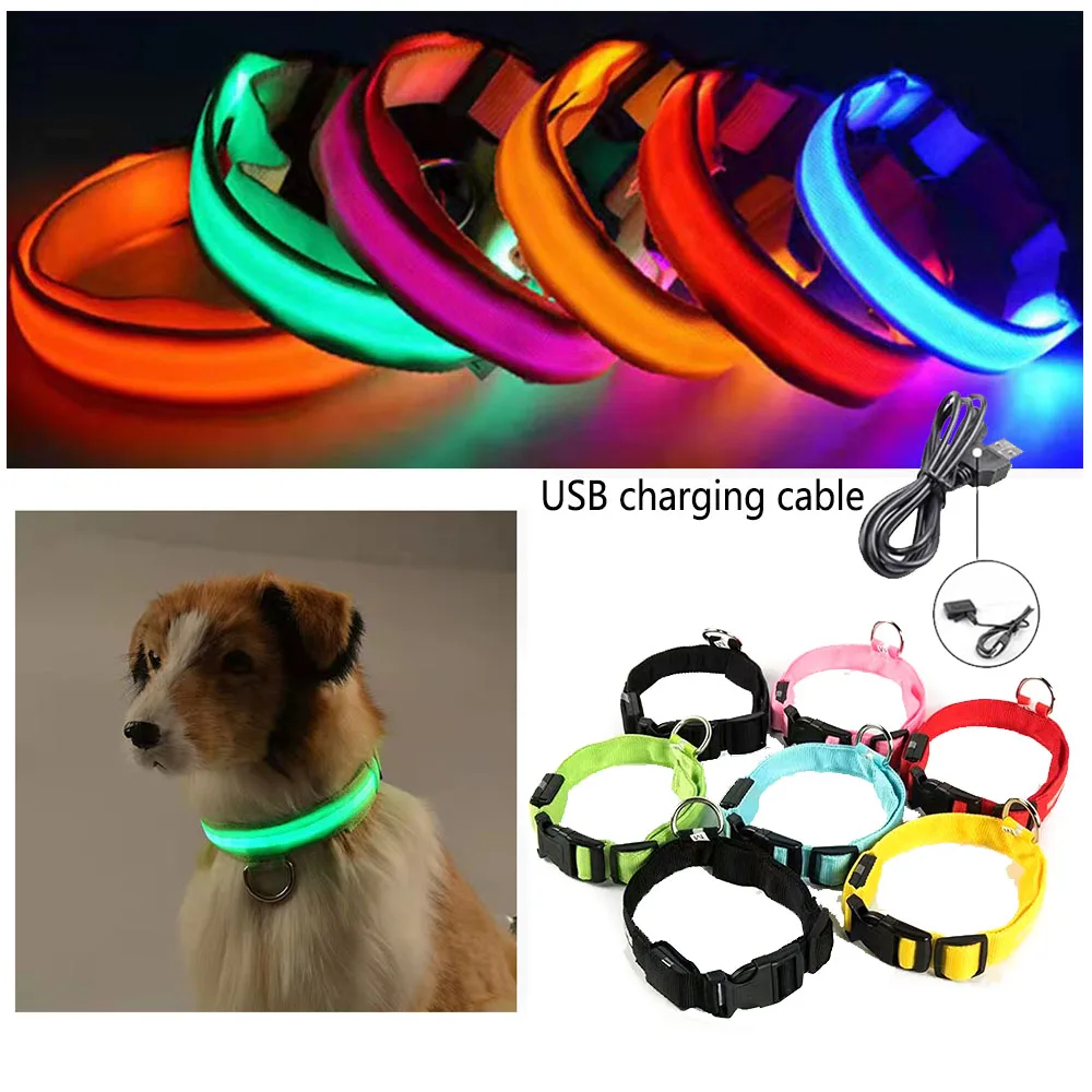 

USB Charging LED Dog Collar,Night Safety Flashing Glow In The Dark Dog Leash,Dogs Fluorescent Collars Pet Supplies Nylon