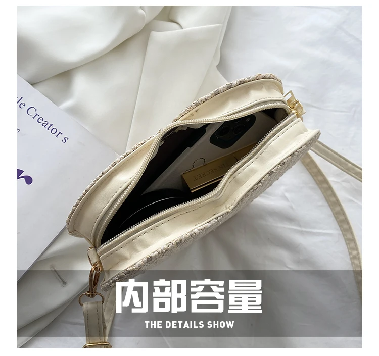 

Vintage Straw Women Small Shoulder Bags Summer Fashion Ladies Heart-shaped Crossbody Bag Elegant Female Handbags Clutch Purse