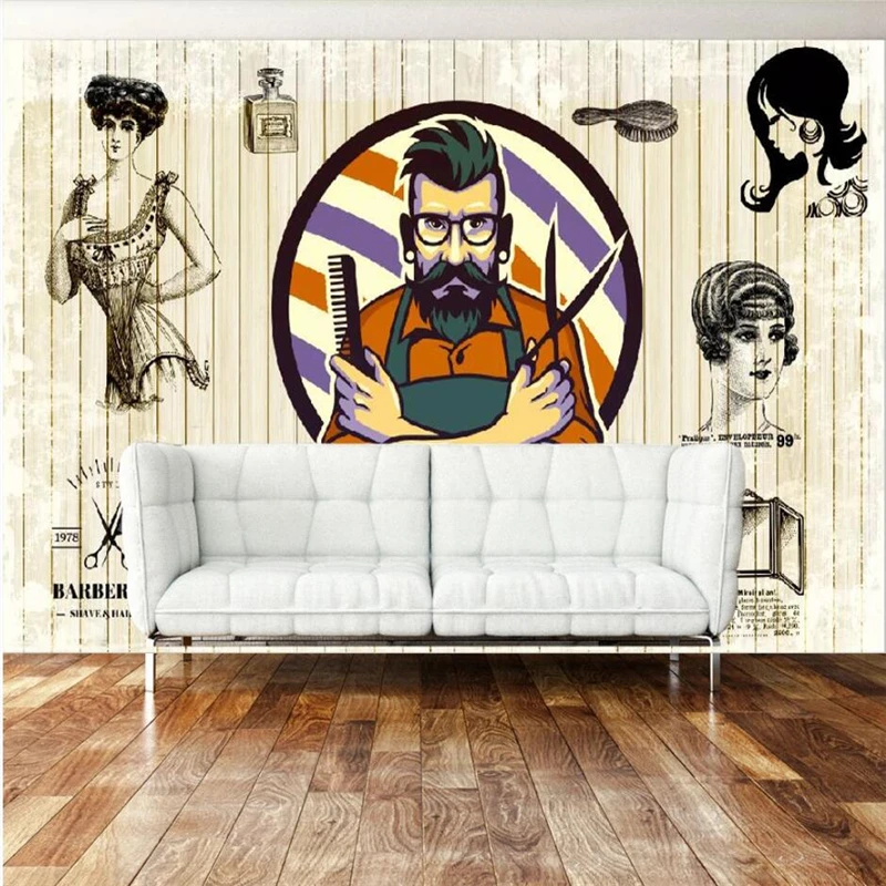 Beibehang-papel tapiz personalizado 3d, mural retro nostálgico, barbería, Fondo de salón de...