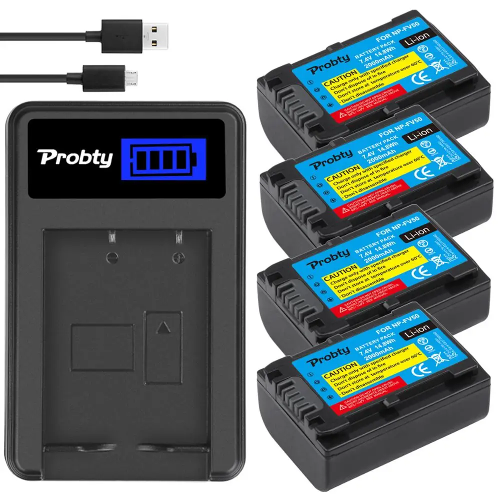 Аккумуляторы PROBTY NP FV50 NPFV50 + ЖК-зарядное устройство для SONY HDR XR550E XR350E CX550E CX350E CX150E DCR