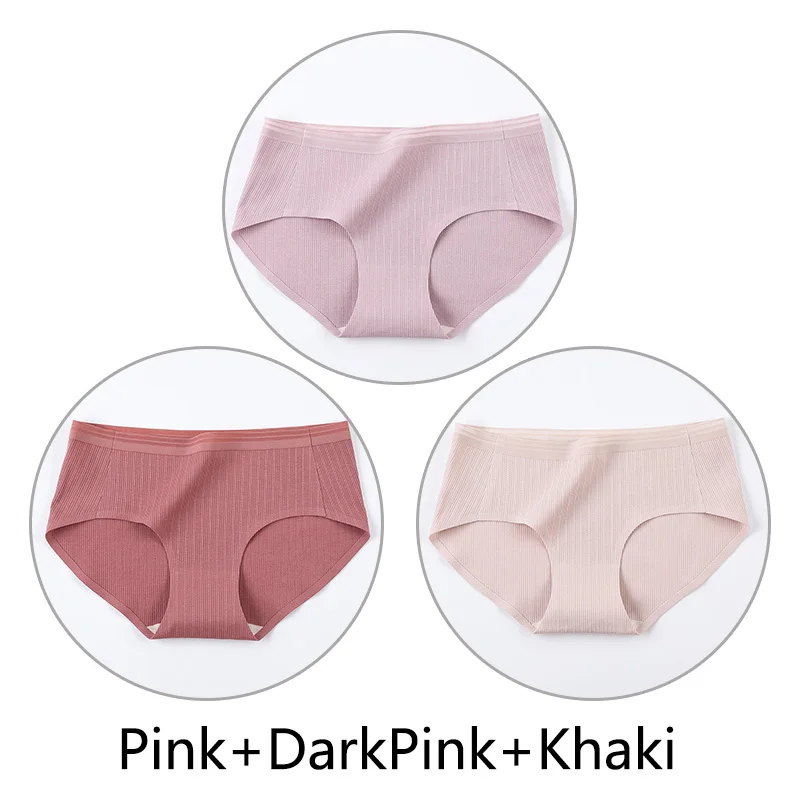Pink DarkPink Khaki 3 шт. нитки жаккардовые процесс дышащие трусики женские сексуальные хлопковые шорты Бесшовные мягкое нижнее белье m-xl девушки нижнее белье - Цвет: Pink DarkPink Khaki