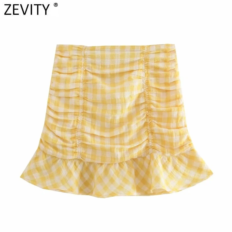 

Модная женская желтая клетчатая юбка Zevity с оборками на подоле, Повседневная облегающая плиссированная юбка, женские юбки, шикарное платье н...