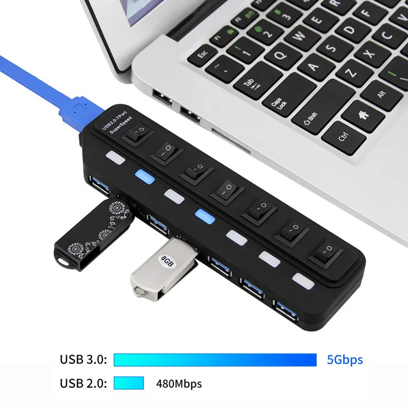 Usb хаб 3 0 4 7 портов с выключателем питания светодиодный Разветвитель USB US/EU/AU/UK