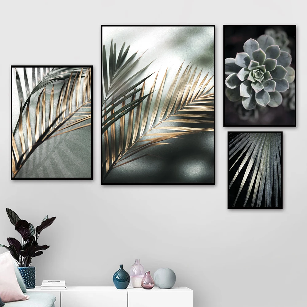 Абстрактный Черный лист холст для гостиной золотые чернила картины декоративные