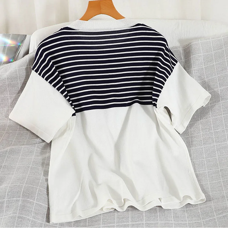 

Korean 2021 Summer Casual Fashion Suit Loose Striped Top + High waist Wide Leg Shorts Two-Piece Sets Women