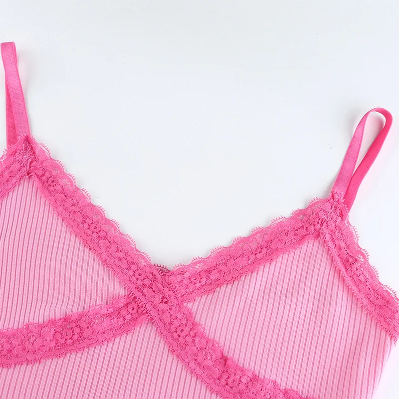 Женский кружевной топик LUZUZI ярко-розовый укороченный топ с перекрещенными