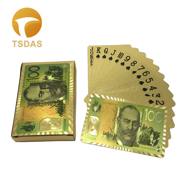 

Luxury $100 AUD Golden & Silver Playing Cards Deck Come With Wooden Box, 24k Gold Poker Card Set Drop Ship