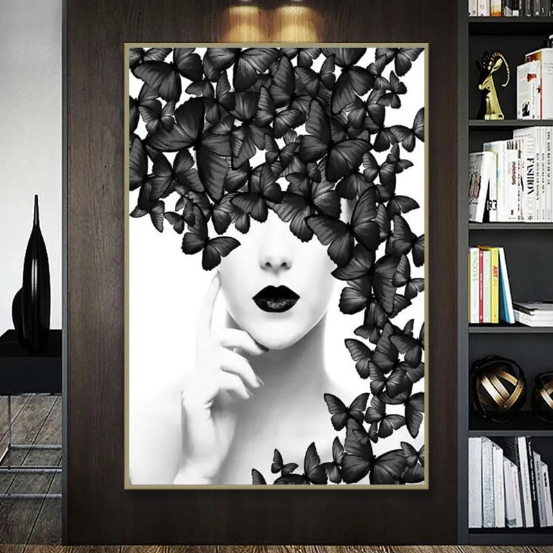 

Nordic White And Black Wall Art Canvas Prints Modern Girl With Flowers Pop Art Canvas Paintings Home Wall Decor Canvas Pictures