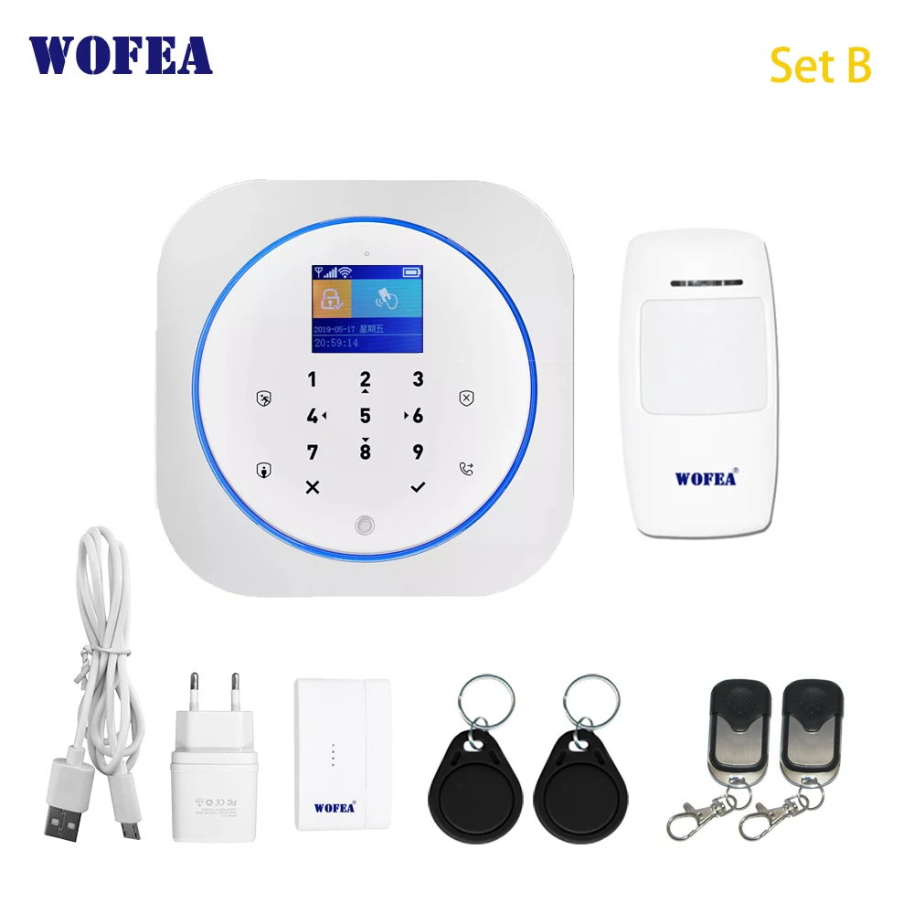 SET B Wofea Беспроводной Wi-Fi и GSM сигнализация система RFID тег домашняя охранная сигнализация комплект tuyasmart приложение Встроенная сирена - Цвет: SET B