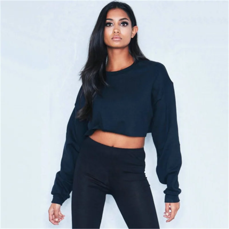 

2020 Women Crop Top Long Sleeve Pullover Sweatshirt Minimalist Female Fashion Solid Autumn Jumper Crop Top Clothing
