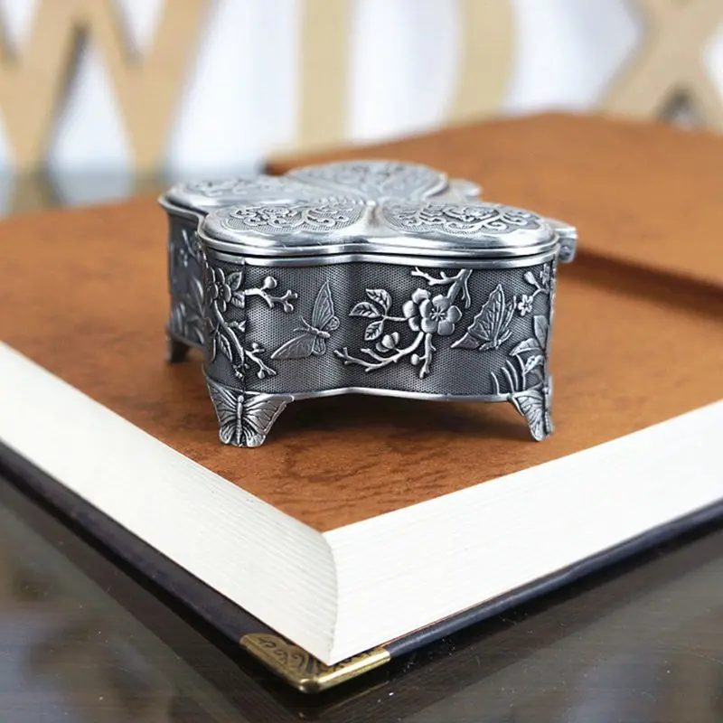 Винтажная металлическая шкатулка для драгоценностей кольцо серьги ожерелье