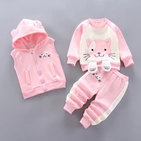 2021 childrens winter suit cartoon cat baby boy clothes toddler girl clothes for girls vest sweatshirt pant suit 1 4 years old
