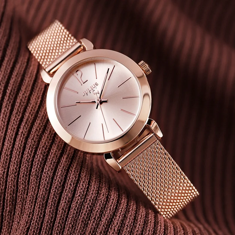 

New Women Rose Gold Steel Bracelet Watch Ladies Silver Mesh Band Quartz Watches Girl Fashion Casual Simple Clock Teen Time Hour
