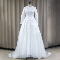 2020 new designs o neck empire long sleeve a line real photos muslim bride women wedding dress