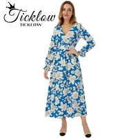 new blue women ruffled short sleeved chiffon dress v neck high waist floral print beach midi dresses belt xl vestidos