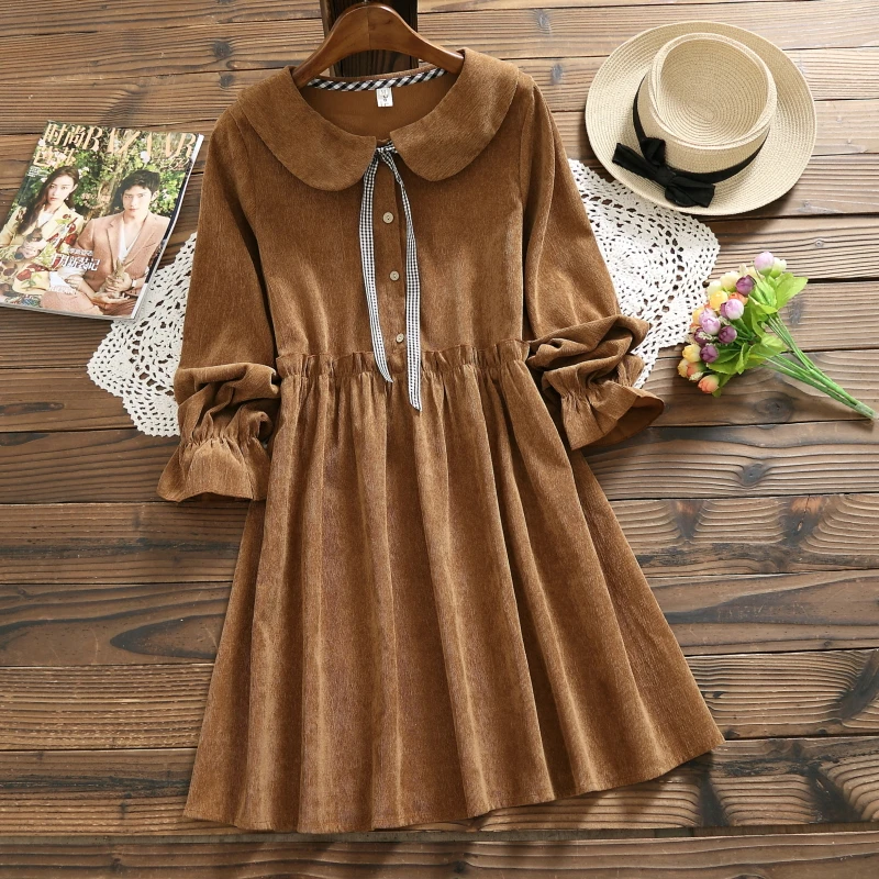 Женское короткое платье японского стиля&quotPreppy Style&quot милое вельветовое весна