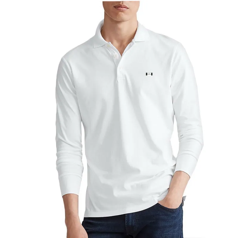 

100% Cotton 2021 Spring Autumn Men's Long Sleeve Polos Shirts Casual Mens Fashion Clothes Lapel T-shirt Tops 1AD01