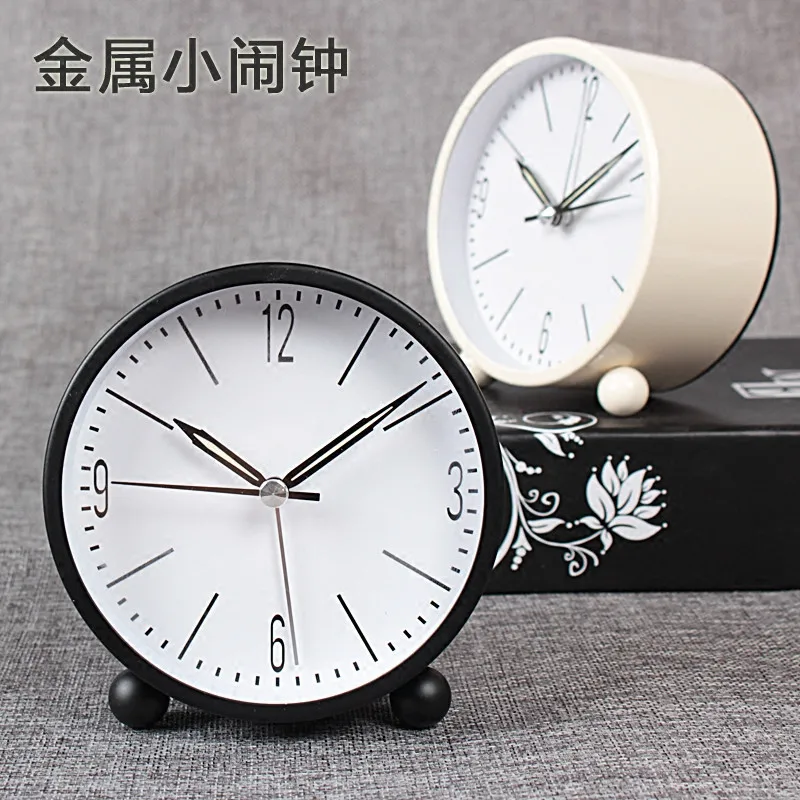 

Student children's bedroom bedside mute small alarm clock metal desk clock with night light
