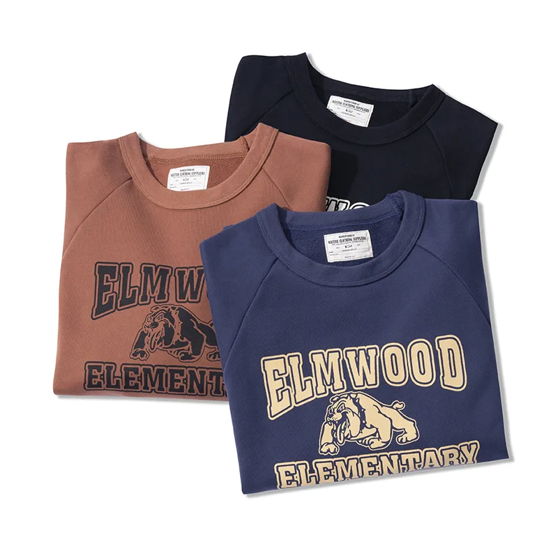 

2021 New Autumn And Winter Men's Hoodie Heavyweight Raglan Sleeves Printed Terry Bottom Thick Round Neck Pullover Men's