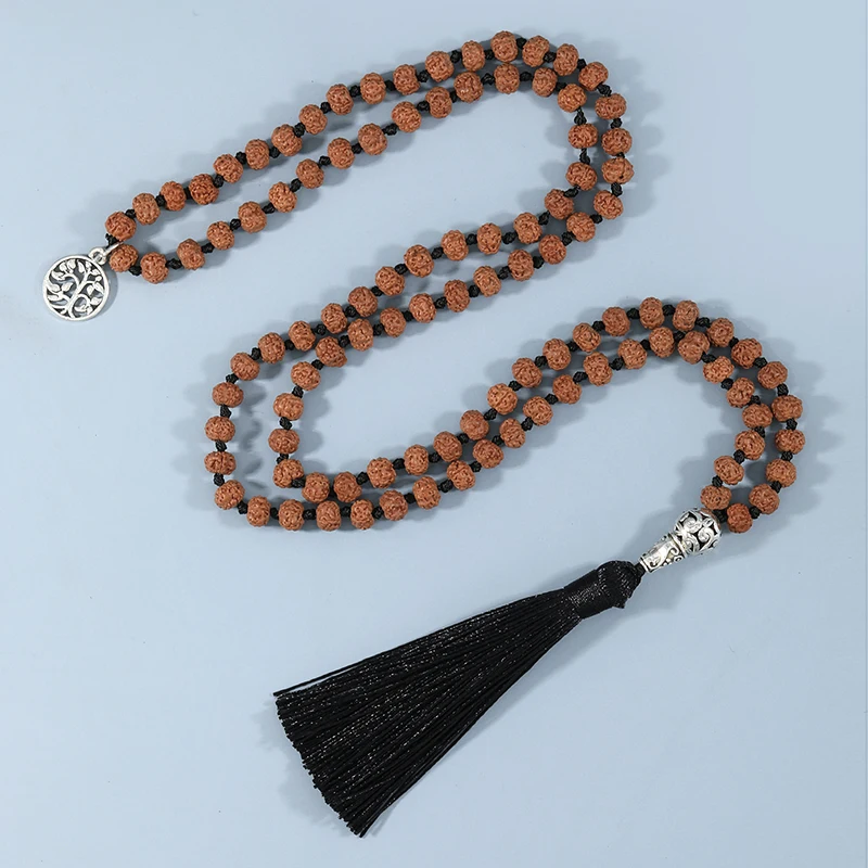 

YUOKIAA Japamala Rudraksha Mala 108 Beads Necklace Prayer Buddhist Handmade Knotted Meditation Yoga Spirit Jewelry for Women Men