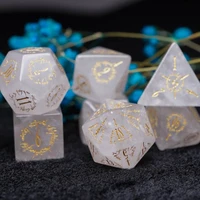 natural white crystal polyhedral dnd dice set magic elvish dice handmade engrave stone dice for dd rpg coc table games gift