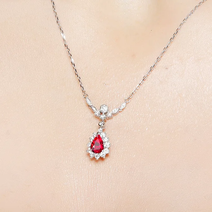

Jewelry 925 Silver Color Ruby Gemstone Necklace Pendant For Women AAA Zircon Red tourmaline Pendant S925 sterling Fine Jewelry