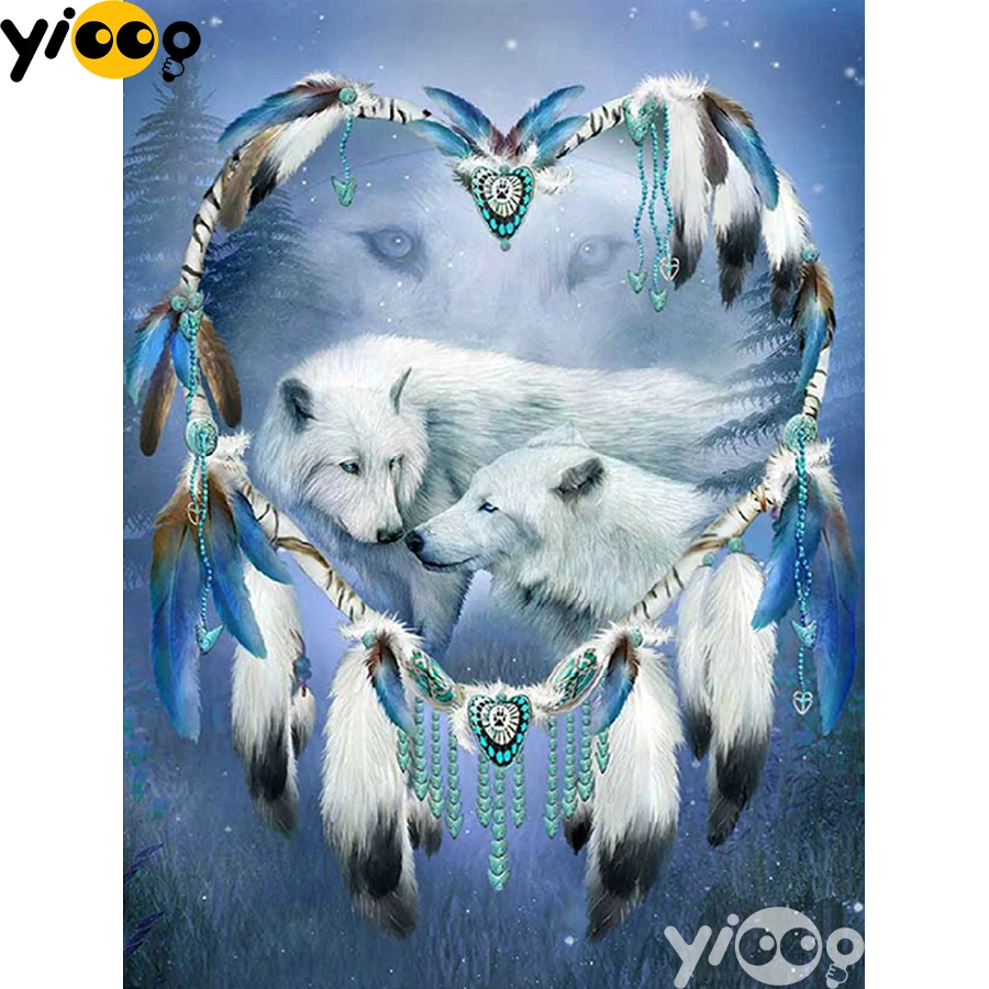 

Full Square/Round Drill Diamond Painting Cross Stitch Embroidery Wolves Spirit Rhinestone Mosaic Home Decor Gift AX2263
