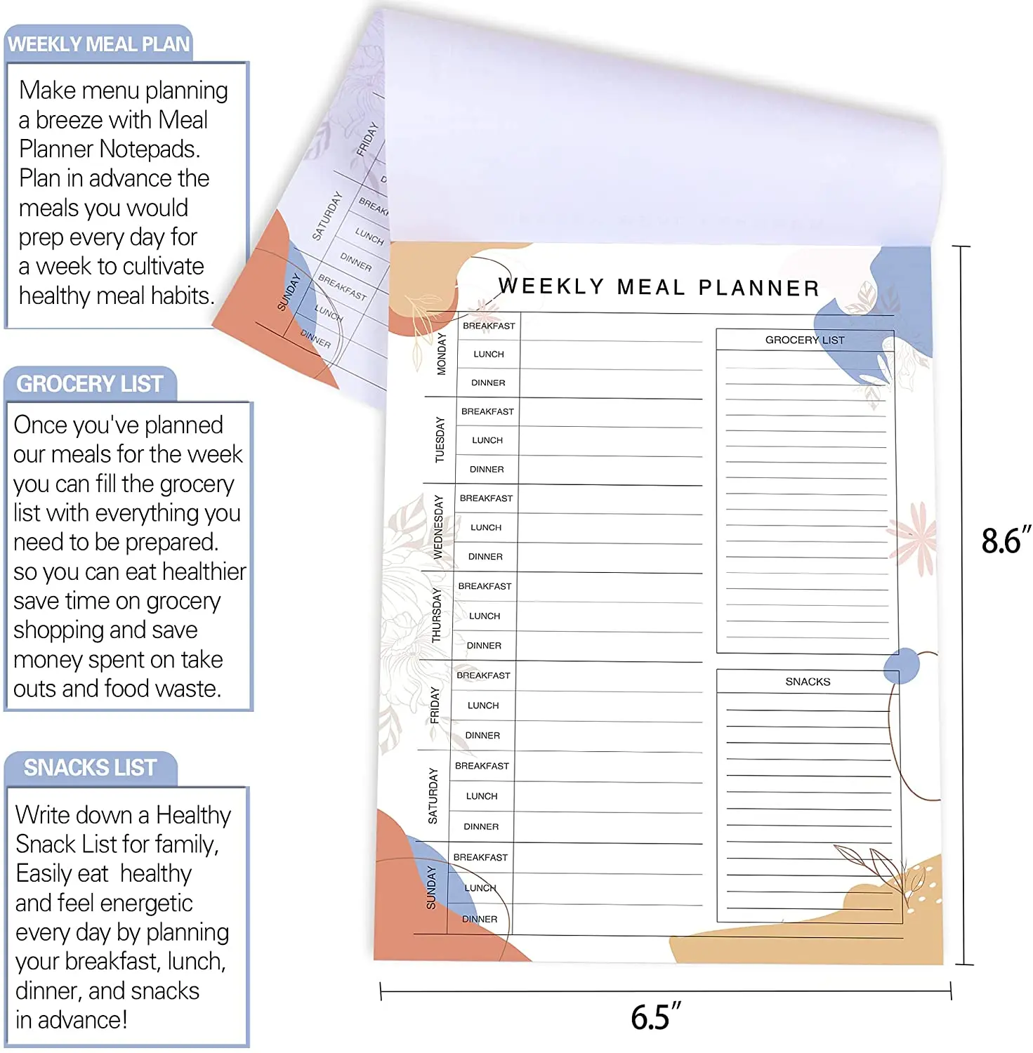 Еженедельный планировщик еды со списком продуктов 6 5 × 8 магнитный блокнот 52