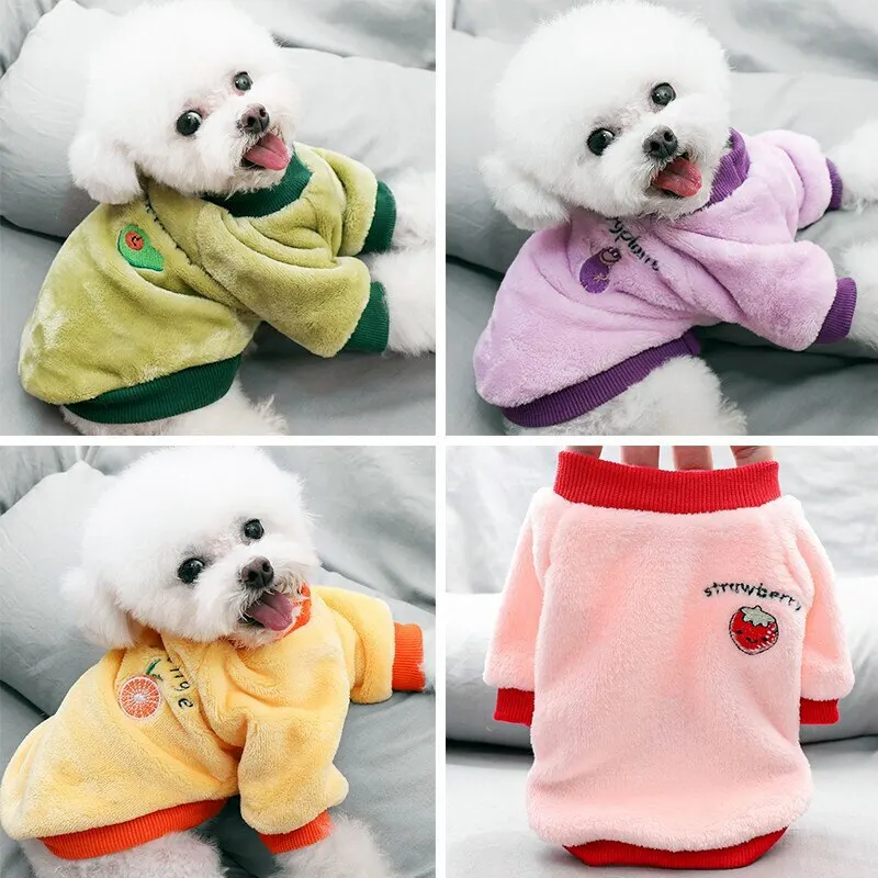 

Warm Fleece Pet Clothes Cute Fruit Print Coat Small Medium Dog Cat Shirt Jacket Teddy French Bulldog Chihuahua Winter Outfit