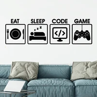 gamer wall decal eat sleep game code programming controller video vinyl art home decor bedroom removable wall stickers boy