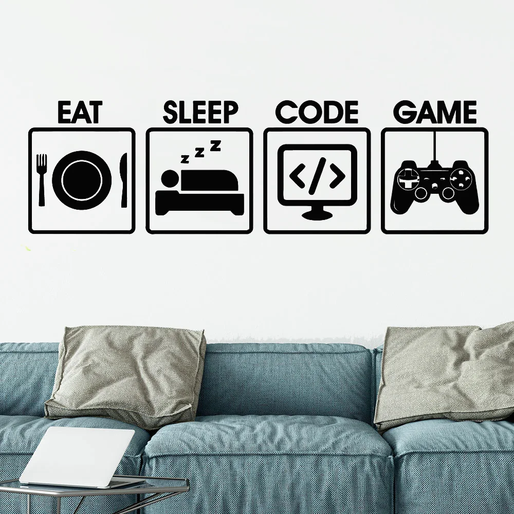 Наклейка на стену для геймера Eat Sleep Game Code программирующий контроллер видео