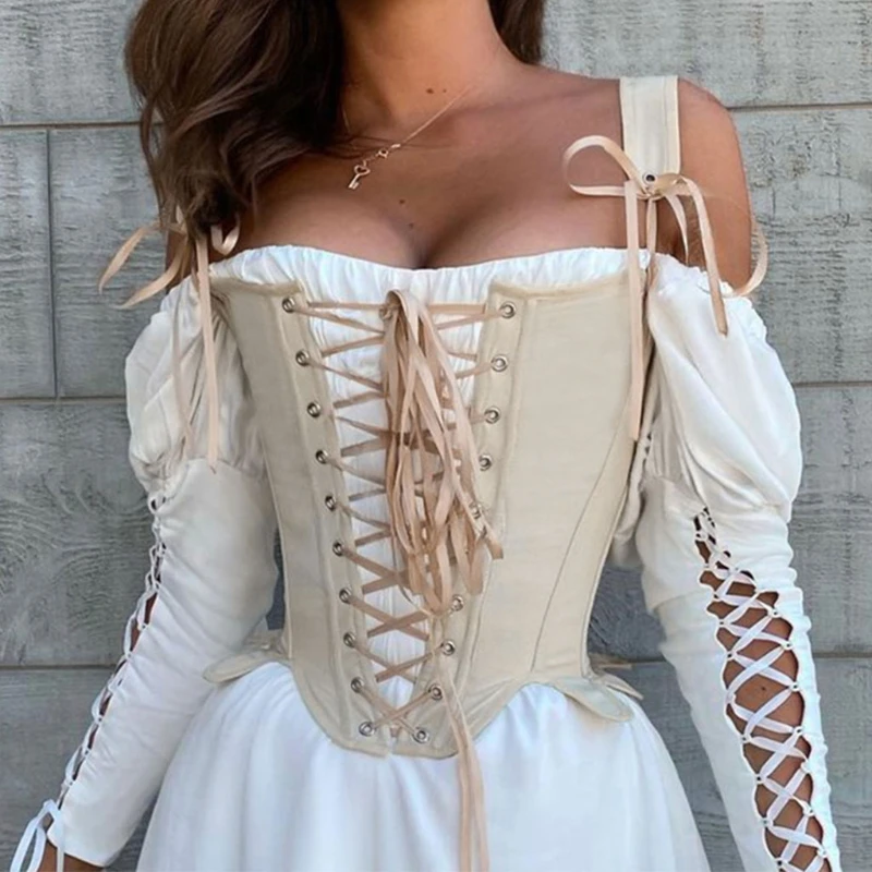 

Women Vintage Sexy Corset Crop Top Summer Patchwork Bandage Bustier Tank Tops Fashion Design with Lace Edge D0LF