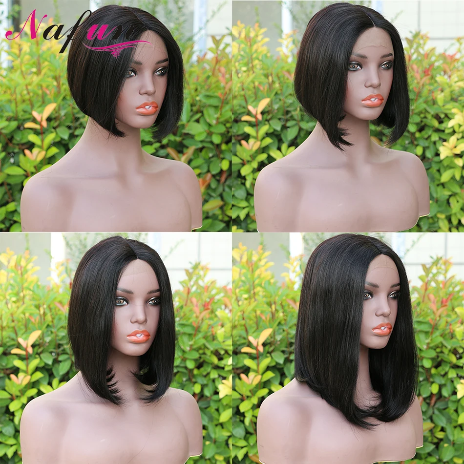 Перуанские короткие парики боб прямые на сетке T-Part из человеческих волос Remy для