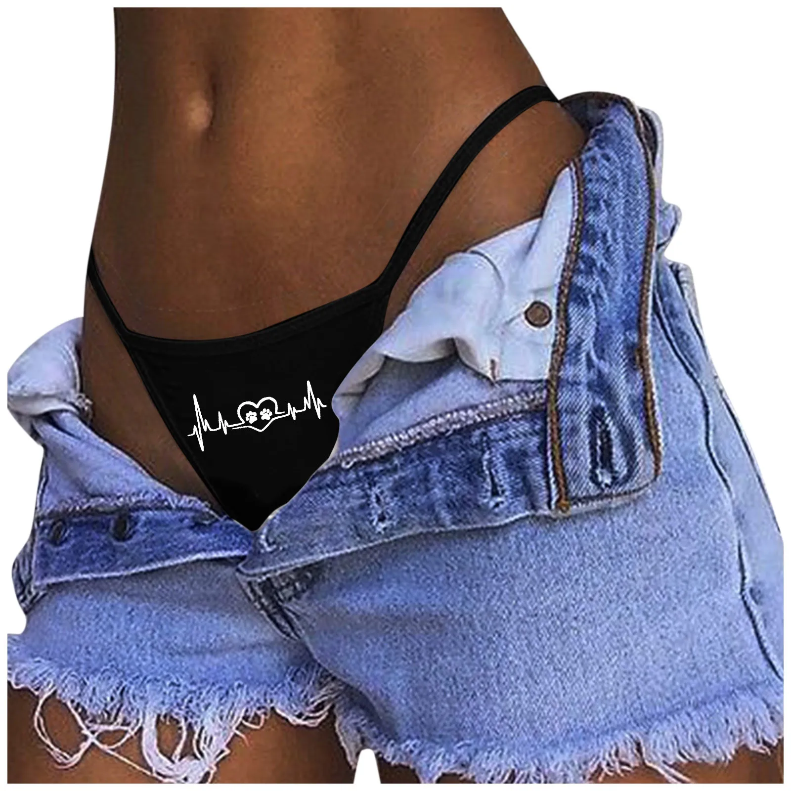 Женские однотонные трусики-стринги с кардиограммой со средней посадкой | Женская