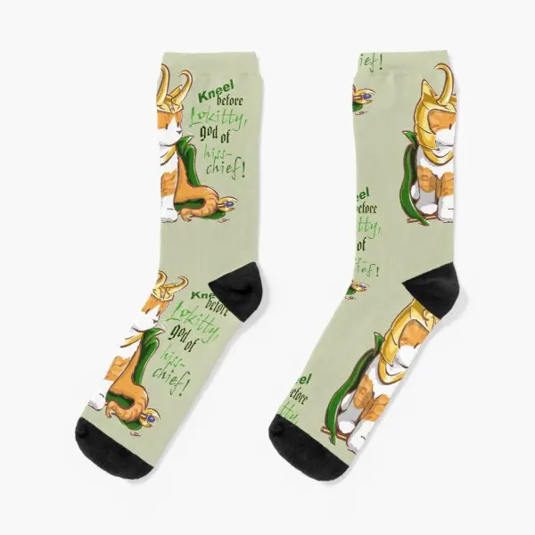 

Kneel Before Lokitty Chibi Version Crew Socks Mens Women Black Knee High Best Ankle