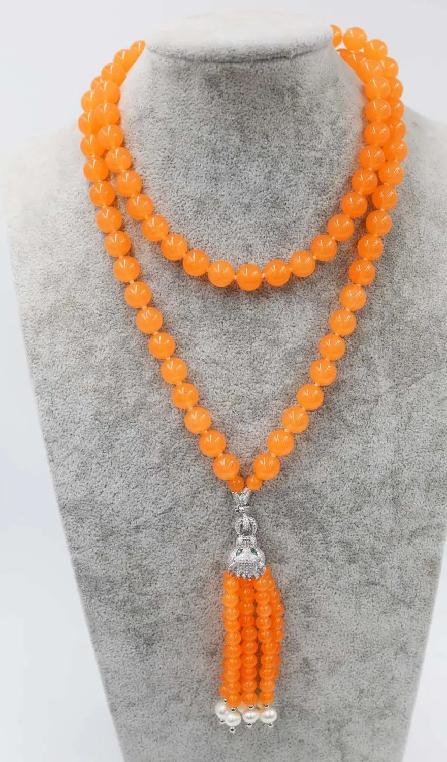 

green jade round 8mm and white pearl near round leopard clasp necklace 33inch wholesale beads nature gift discount