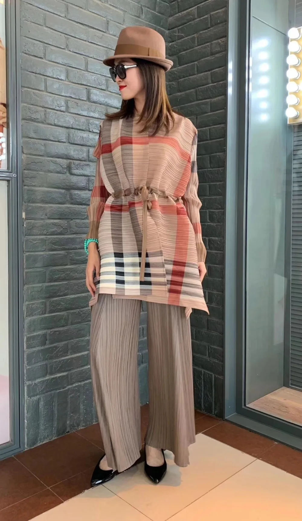 Miyake модный клетчатый галстук с круглым вырезом Свободное пальто