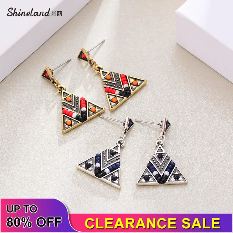 Shineland винтажные этнические разноцветные бусины треугольные Висячие серьги для