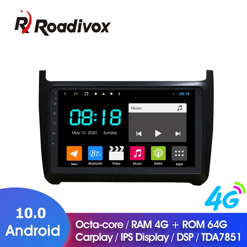 Автомобильный DVD плеер 9 дюймов Android 10 0 ОЗУ 4 Гб ПЗУ 64 ГБ для Volkswagen Polo 2012 2015