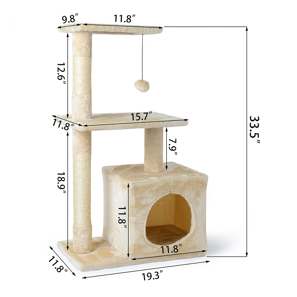 AWJ0420Beige Домашняя кошка дерево Роскошная кошачья башня с двойным Condos вместительный окунь полностью обернутый Когтеточка сизаля и замена - Цвет: AWJ0420Beige