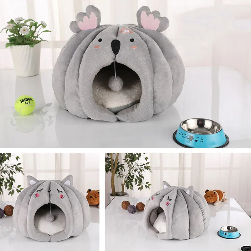 Cute Cat Bed House Warm Pet Basket Cozy Kitten Lounger Cushion Puppy Cave Kennel Dog Mat Sleeping Bag with Ball Accessories | Дом и сад