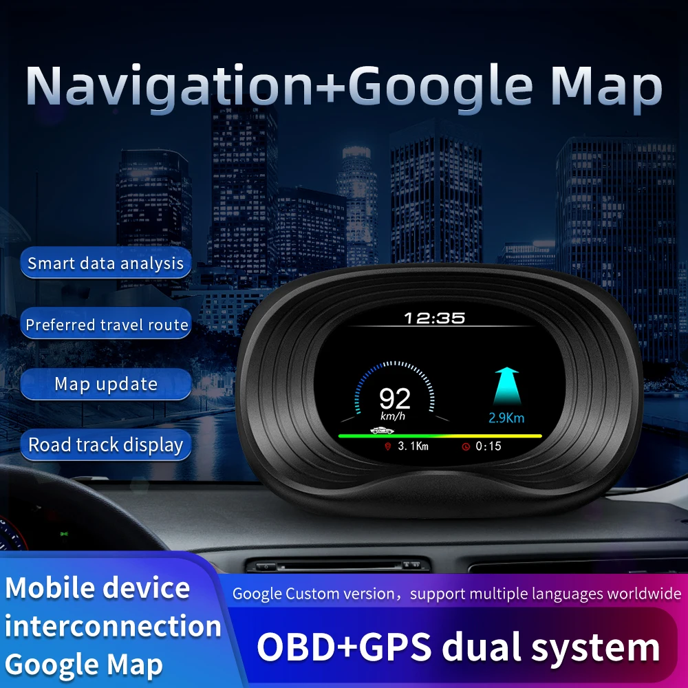 

P20 Car Navigation Version HUD Head up Display GPS/OBD2 Dual System HD Color Screen Windshield Speed Projector Security Alarm