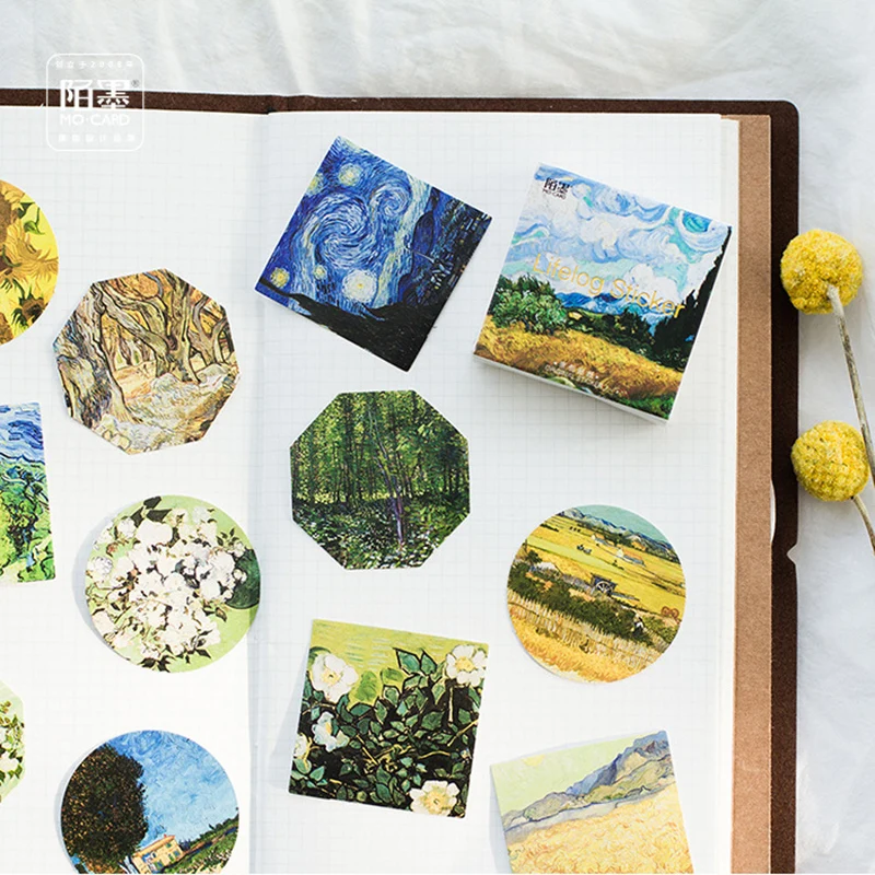 45 шт./лот серия Meet Van Gogh наклейки в коробке ретро мини декоративные хлопья DIY