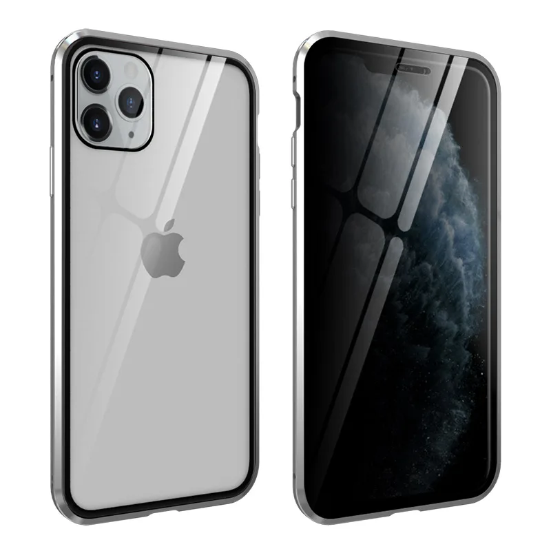 Противоударный и прозрачный чехол из закаленного стекла для Apple iPhone 11 Pro Max Роскошный Алюминиевый металлический чехол для iPhone 11 Pro Max чехол - Цвет: Silver