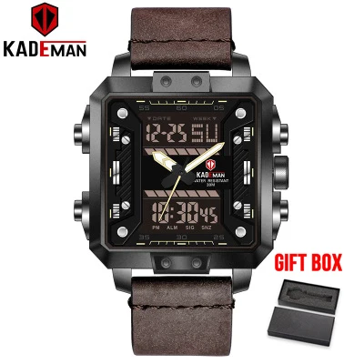 black yellow KADEMAN часы мужские спортивные цифровые часы лучший бренд Модные кожаные креативные Кварцевые водонепроницаемые мужские наручные часы Relogio Masculino - Цвет: black yellow