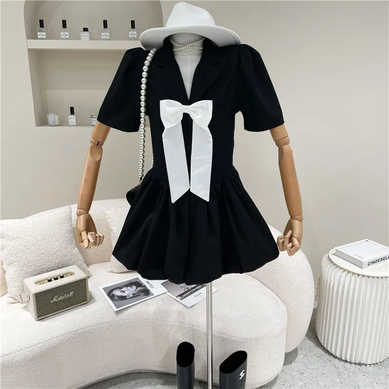 

New Women's Spring Summer 2021 Bowknot Sweet bubble short sleeve dress