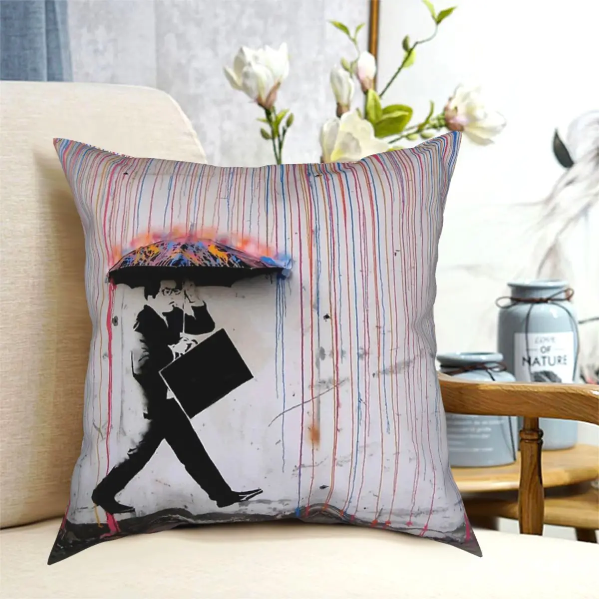 Бэнкси зонтик с нарисованной радугой Happy наволочки изображением девочек мягкий