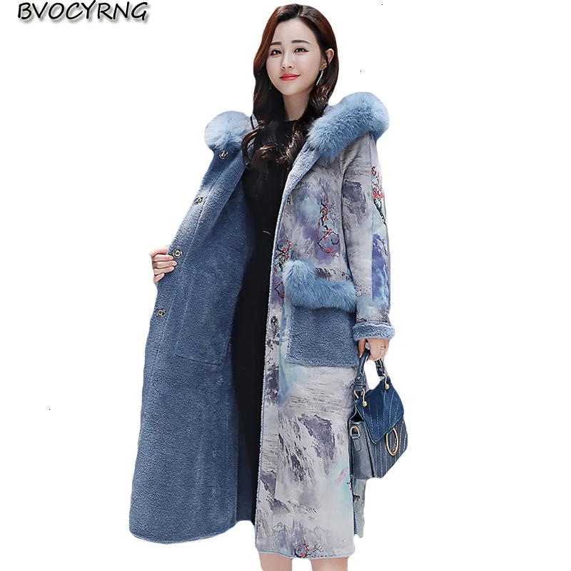 2019 Новое Европейское женское длинное меховое теплое пальто с мехом ягненка